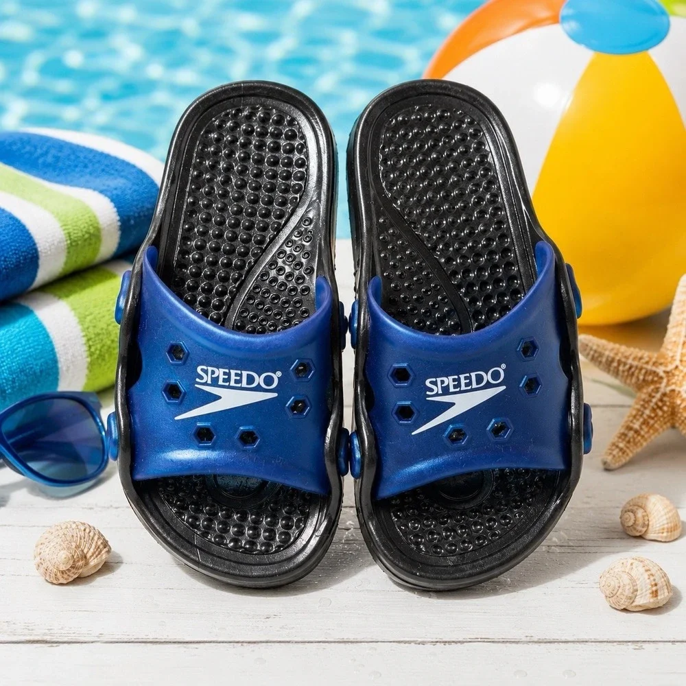 Speedo Kids Beachers Blue Black Slide On Sandals Water Shoes Size 1 Unisex